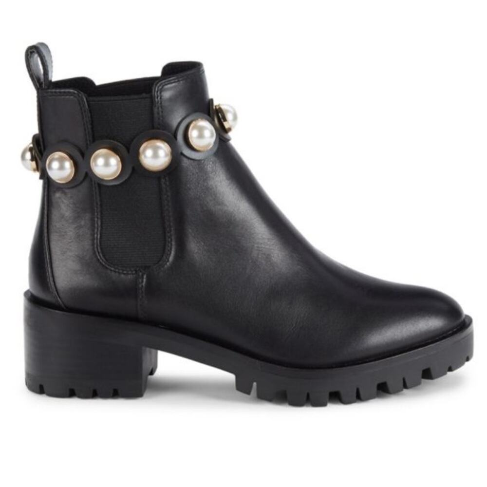 Karl Lagerfeld Portia Pearl Embellished Chelsea Boots Black Leather